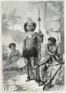 Podróż kapitana Jamesa Cooka (1728-1779): tubylcy z Markizów - ilustracja zaczerpnięta z „Wielkich marynarzy XVIII wieku”” autorstwa Unknown artist