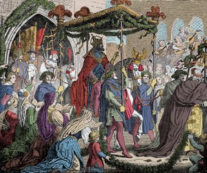 Karol IV wkracza do Awinionu w 1365 - Karol IV Luksemburski (1316-1378), cesarz Rzymian wjeżdża do Awinionu w 1365 - autorstwa Unknown artist