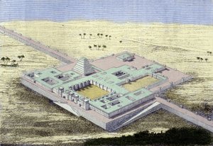 Chursabad (Irak). Rekonstrukcja pałacu Sargona II, króla Asyrii od 722 do 705 pne Rycina z XIX wieku. autorstwa Unknown artist