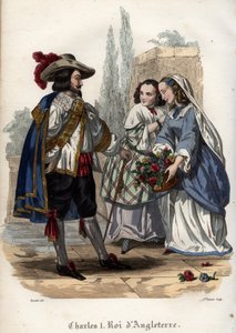 Król Anglii Karol I (Charles I Stuart) (1600-1649) uwodzi młode kobiety. Rycina z 1842 roku w „Histoire des Popes” Maurice