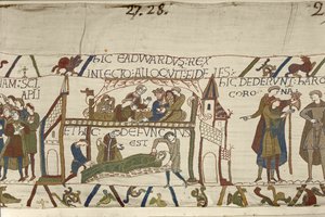 Król Edward Wyznawca na łożu śmierci, Tkanina z Bayeux (haft wełniany na płótnie) autorstwa Unknown artist