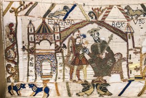Król Edward Wyznawca wysyła Harolda do Normandii, Bayeux Tapestry (haft z wełny na płótnie) autorstwa Unknown artist