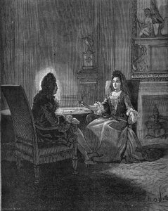 Król Ludwik XIV (1638-1715) rozmawia ze swoją przyszłą żoną Madame de Maintenon (Francoise d