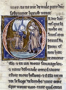 Król Modreius. Rękopis: Conquest of the Saint Gréal, napisany 717 lat po męce naszego Pana. Bibliotheque Municipale de Rennes, ms. 255 (Zbiór powieści Okrągłego Stołu); Paryż autorstwa Unknown artist