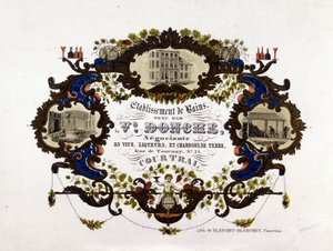 Etykieta dla winnicy, likierów i węgli ziemnych. Litografia autorstwa Unknown artist