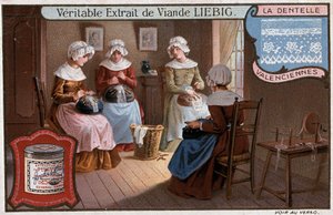 Warsztat koronkarski, Valenciennes, reklama Liebig v. 1895 autorstwa Unknown artist