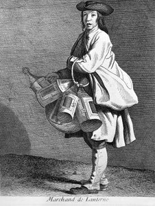 Sprzedawca latarni. Grawerowanie z XIX wieku. autorstwa Unknown artist