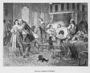 Ostatnie chwile Mazarina (1602 - 1661). Ilustracja w „Popularnej historii Francji” Henri Martina. autorstwa Unknown artist