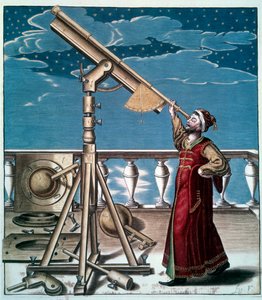 Astronom: mężczyzna obserwuje gwiazdy w lunecie astronomicznej - Grawerowanie w XVII wieku - Paryż, BN - Astronom: Mężczyzna obserwuje gwiazdy w teleskopie - Grawerowanie autorstwa Unknown artist