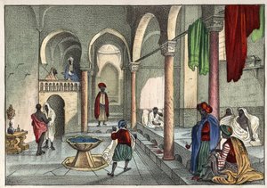 Le bain moure (łaźnia publiczna) w Algierze około 1830 r. w „Starożytnej i współczesnej Algierii” Léona Galiberta. Wydanie włoskie w kolorze 1846. autorstwa Unknown artist