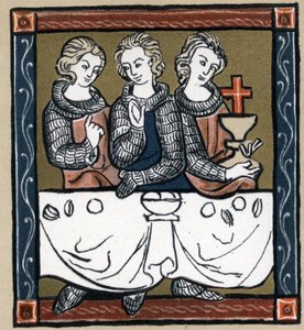 Legendarny arturiański: Galahad (Gaalad lub Galaad), Perceval i Bohort (Bors lub Borrt) ze Świętym Graalem. W „Historii literatury francuskiej” Hermanna Suchiera autorstwa Unknown artist