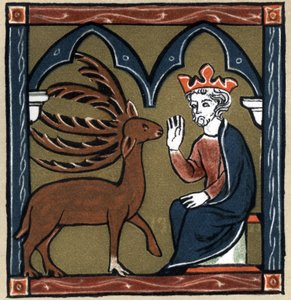 Legendarny arturiański: metamorfoza Merlina w pięciodrzewnym jeleniu odwiedza Julesa Cesara. W „Historii literatury francuskiej” Hermanna Suchiera autorstwa Unknown artist