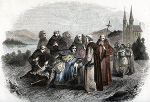 Legende des enerves de Jumieges: dwóch synów króla Merowingów Chlodwiga II, ukaranych za bunt przeciwko ojcu, zostaje zebranych przez mnichów z opactwa Jumieges, niedaleko Rouen, około 660 r. (Synowie króla Clovisa II, po ukaraniu autorstwa Unknown artist