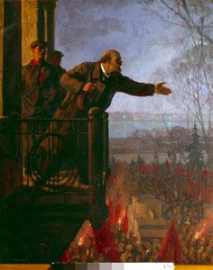 Lenin na balkonie domu Csechinskaia nocą, kwiecień 1917 (olej na płótnie) autorstwa Unknown Artist