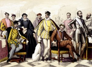 Les Valois - Od 1547 do 1589. Henryk II, Katarzyna Medycejska (Caterina de Medici), Karol IX, Henryk III, Henryk IV. Rycina XIX wieku. autorstwa Unknown artist