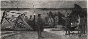Les egouts de Paris: „łódź do spłukiwania” używana do czyszczenia kolektora - Grawer z „Le Monde Illustré”” autorstwa Unknown artist