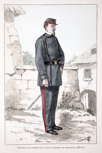 Porucznik Strażników Pokoju batalionu wersalskiego (1871-1873). Akwaforta w kolorach, dla ilustracji „Historia Korpusu Strażników Pokoju””” wydana pod patronatem Louisa Lepine