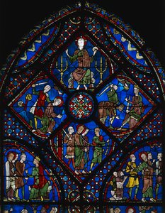 Życie św. Jakuba Większego, górna część okna, witraż (XII w.), Katedra w Chartres (Lista Światowego Dziedzictwa UNESCO) autorstwa Unknown artist