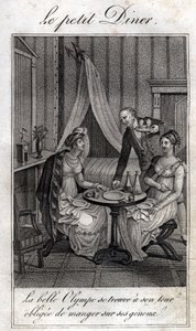 Mały obiad. Olympe de Gouges (1748-1793), francuska literat i rewolucjonistka z Celine jedną z jej przyjaciółek. autorstwa Unknown artist