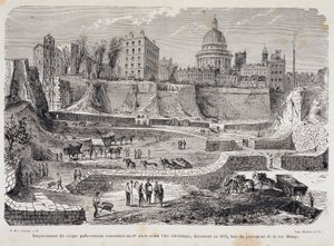 Lokalizacja cyrku gallo-rzymskiego z III wieku przed erą chrześcijańską, odkrytego w 1870 r. podczas drążenia Rue Monge autorstwa Unknown artist