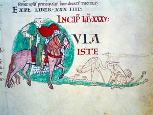 Lord ma polowanie na sokoła. Miniatura średniowiecza. Rękopis „Moralia w Hiobie”” z opactwa Citeaux dla Gregoire Pope I autorstwa Unknown artist