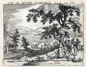 Loth oddziela się od Abrahama - Biblia, rycina autorstwa Unknown artist