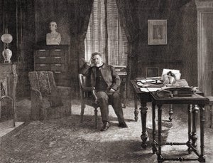 Louis Pasteur w swoim gabinecie w instytucie. Grawerowanie z XIX wieku. autorstwa Unknown artist