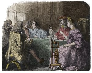Ludwik XIV przeprowadzający interesy ze swoimi ministrami w apartamentach Madame de Maintenon (rycina) autorstwa Unknown artist