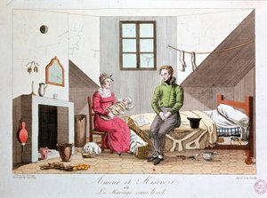 Miłość i nędza lub małżeństwo bez ziemi, biedne gospodarstwo domowe, początek XIX wieku autorstwa Unknown artist