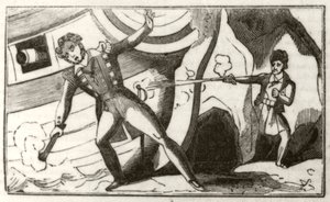 Lowther strzelający do angielskiego kapitana, gdy ten ostrzeliwał swój statek", ok. 1836 r. autorstwa Unknown artist
