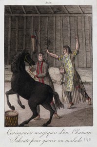 Magiczna ceremonia szamana Yakoute (Jakoute) uzdrowienia chorego (Syberia) - rycina, deb. 19 wiek autorstwa Unknown artist