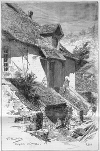 Dom George Sand (Aurore Dupin, Baronne Dudevant) (1804-1876), francuskiej pisarki, w Gargilesse (Indre) nad brzegiem Creuse we Francji. Grawerowanie w ""Wspaniałym Świecie"" autorstwa Unknown artist