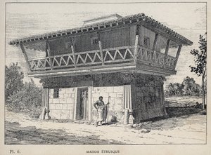 Maison etrusque (dom etruski) - rycina z 1889 r. w „Historia zamieszkiwania ludzi na Wystawie Powszechnej z 1889 r., autorstwa Charlesa GARNIERA - Librairie centrale des beaux-arts Paris 1889 autorstwa Unknown artist