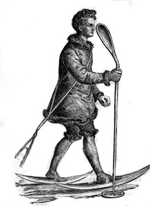Mężczyzna w tradycyjnym stroju chanty (khante lub ostiak) poluje na Hermine. Chanty to ludzie ugrofińscy żyjący w zachodniej Syberii. autorstwa Unknown artist