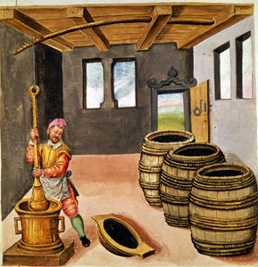 Produkcja prochu czarnego - w „Podręczniku pirotechniki, zbrojowni i fortyfikacji” ”z XVI wieku. autorstwa Unknown artist