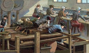Produkcja noży, warsztat formierski. Chromolitografia z końca XIX wieku autorstwa Unknown artist