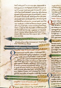 Strona rękopisu „Chirurgia” (MS. LAT.VII XXXII-3023) autorstwa Guillaume de Salicet (Guglielmo da Saliceto) (1207-1270) mnicha i lekarza. XIV-wieczna Biblioteca Marciana Wenecja autorstwa Unknown artist