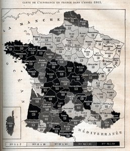 Mapa ignorancji we Francji w 1865 r. - autorstwa Unknown artist