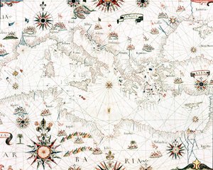 Mapa Morza Śródziemnego i wybrzeża (Szczegóły portulanskiego Castellini autorstwa Unknown artist