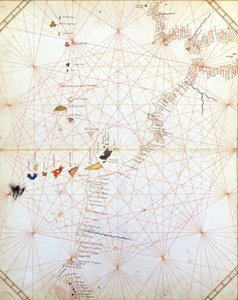 Mapa przedstawiająca Gibraltar, Maroko i Wyspy Kanaryjskie. Portulan z XV wieku. autorstwa Unknown artist