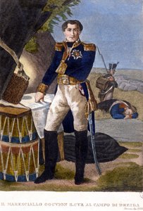 Marszałek Laurent Marquis de Gouvion Saint Cyr (1764 do 1830) w bitwie pod Dreznem w 1813 roku grawerowanie XIX wieku autorstwa Unknown artist