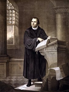 Marcin Luter (1483 - 1546) czyta w kościele. autorstwa Unknown artist