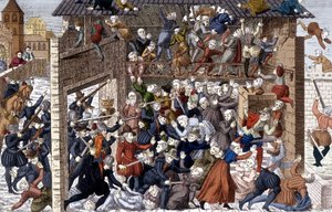 Masakra Wassy (Vassy) w dniu 1 marca 1562 pod rządami Franciszka I Lotaryngii, 2. księcia Guise (1519-1563). autorstwa Unknown artist