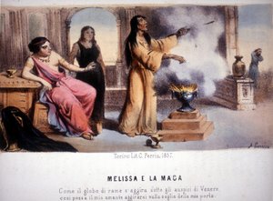 Melissa i czarodziejka: „W taki sam sposób, w jaki Wenus wpływa na miedzianą sferę, aby moja ukochana mogła pojawić się na moim progu”. 1857. autorstwa Unknown artist