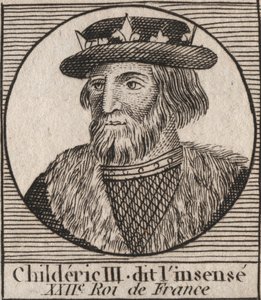 Dynastia Merowingów: Portret Childeryka III (714-755) Król Franków - CHILDERYK III (zm. 754) Król Franków, 741-751 i ostatni z Merowingów - rycina z „” Instruction sur l