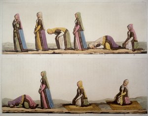 Sposób na pozycje modlitewne muzułmanów. W „Stary i współczesny kostium” 1819-1820, autorstwa Ferrario. autorstwa Unknown artist