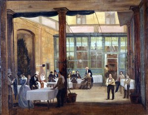 Mediolan, jadalnia hotelu Rebecchino. 1830 Stendhal samotny i bez grosza przy duszy mieszkał w tym hotelu, a także w wielu innych we Włoszech. Muzeum Mediolanu, Mediolan autorstwa Unknown artist