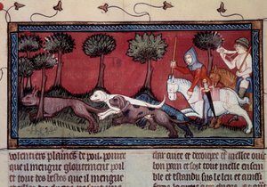 Miniaturowe polowanie na lisa z rękopisu ks. 1297 „” księga Króla Modusa i Królowej Ratio” Henri de Ferrieres (XIV wiek) autorstwa Unknown artist