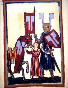 Miniatura Kodeksu „Manesse” lub „Manessesche Liederhandschrift”, który jest rękopisem wykonanym w Alzacji między 1300 a 1330 rokiem dla wybitnego Zurychu. Reprezentacja Wolframa von Eschenbacha, niemieckiego poety, autora powieści „Parzival” między 1200 a autorstwa Unknown artist