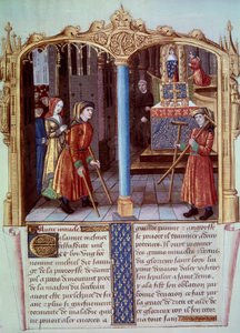 Cud św. Ludwika (1214-1270): chromy wojownik z bequillami. Miniatura w „Życiu i cudach św. Ludwika”” autorstwa Unknown artist